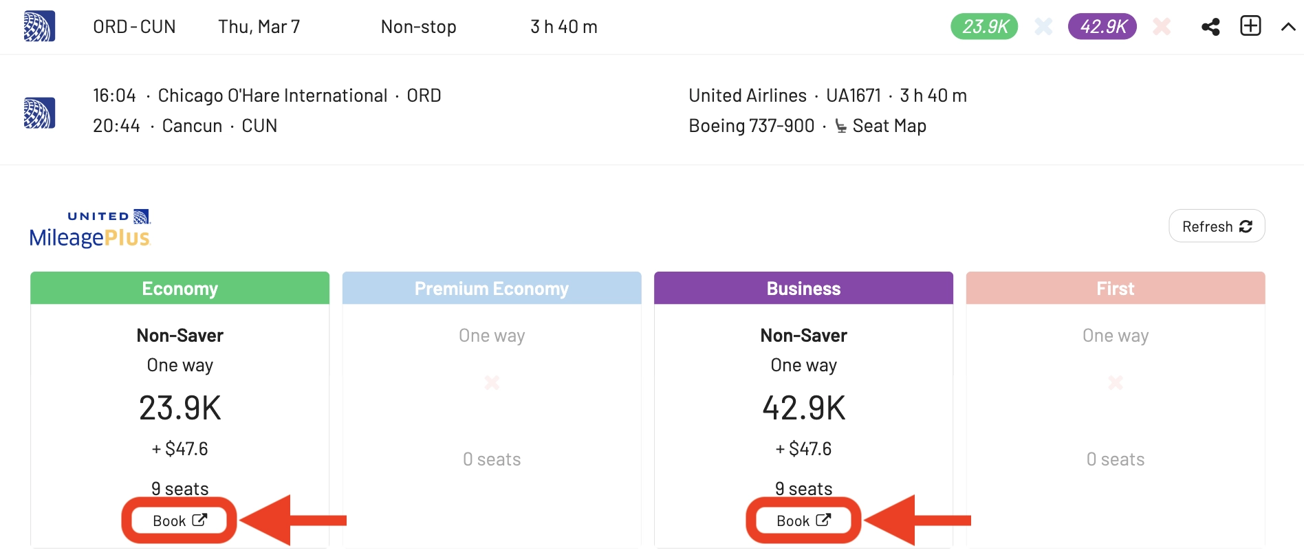 Click on 'Book' to go to the airline's website (AwardFares).