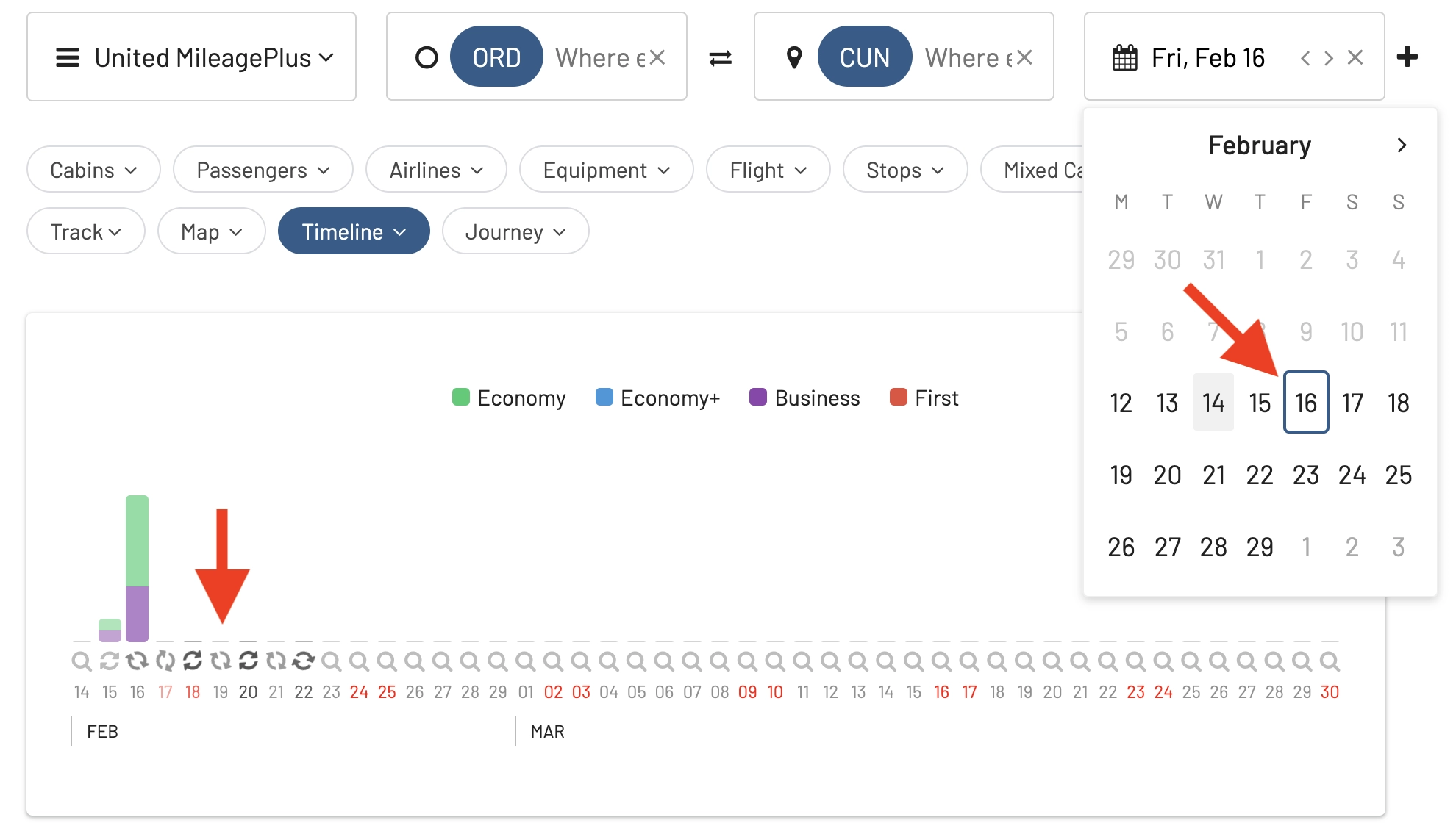 Select a date in AwardFares.