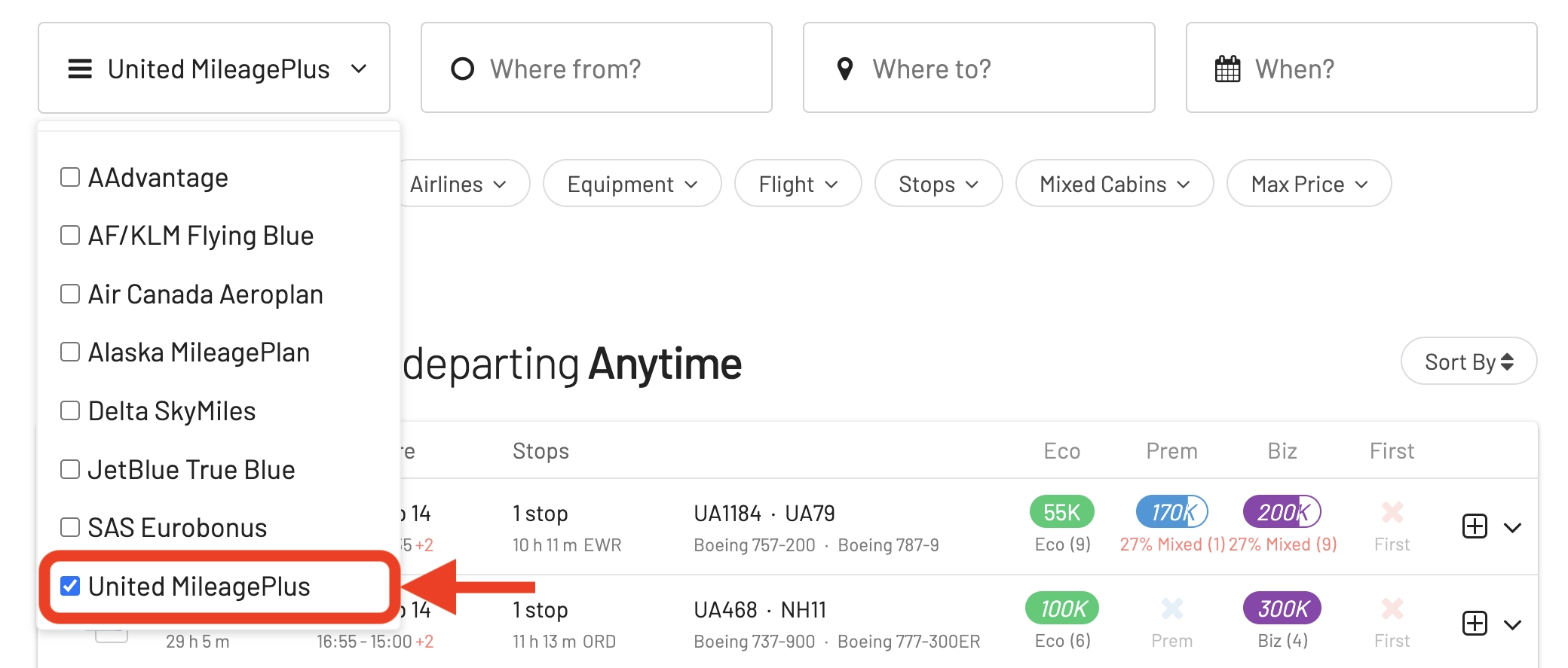Select your Favorite Frequent Flyer Program in AwardFares.