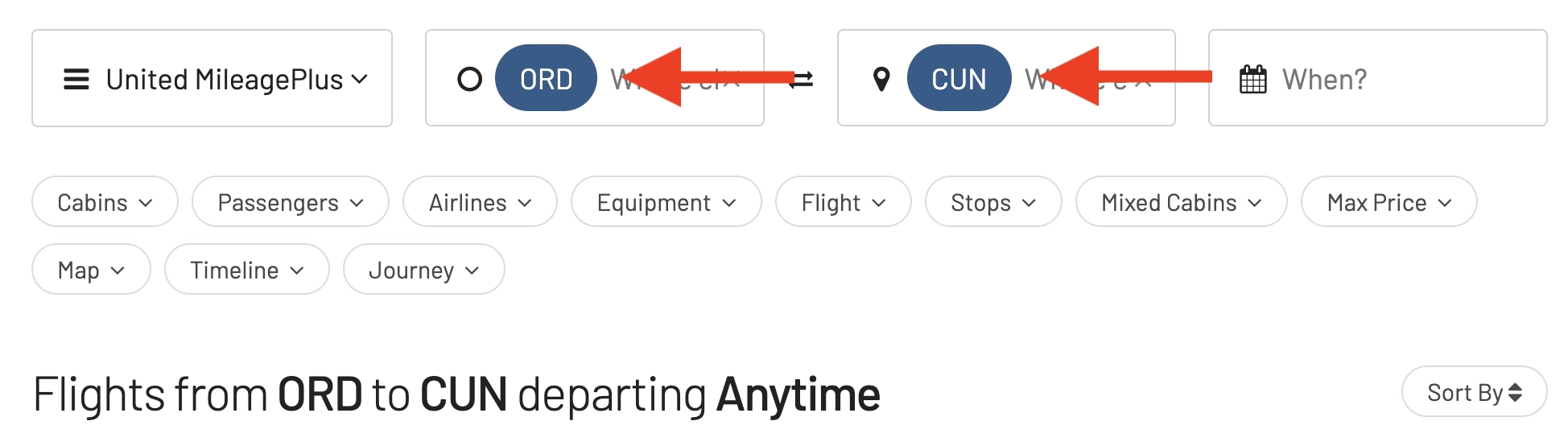 Select a route in AwardFares.