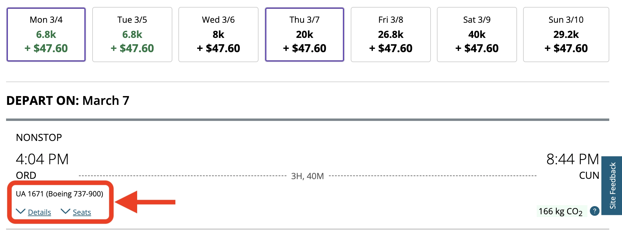 Check the aircraft type assigned when booking an award flight.