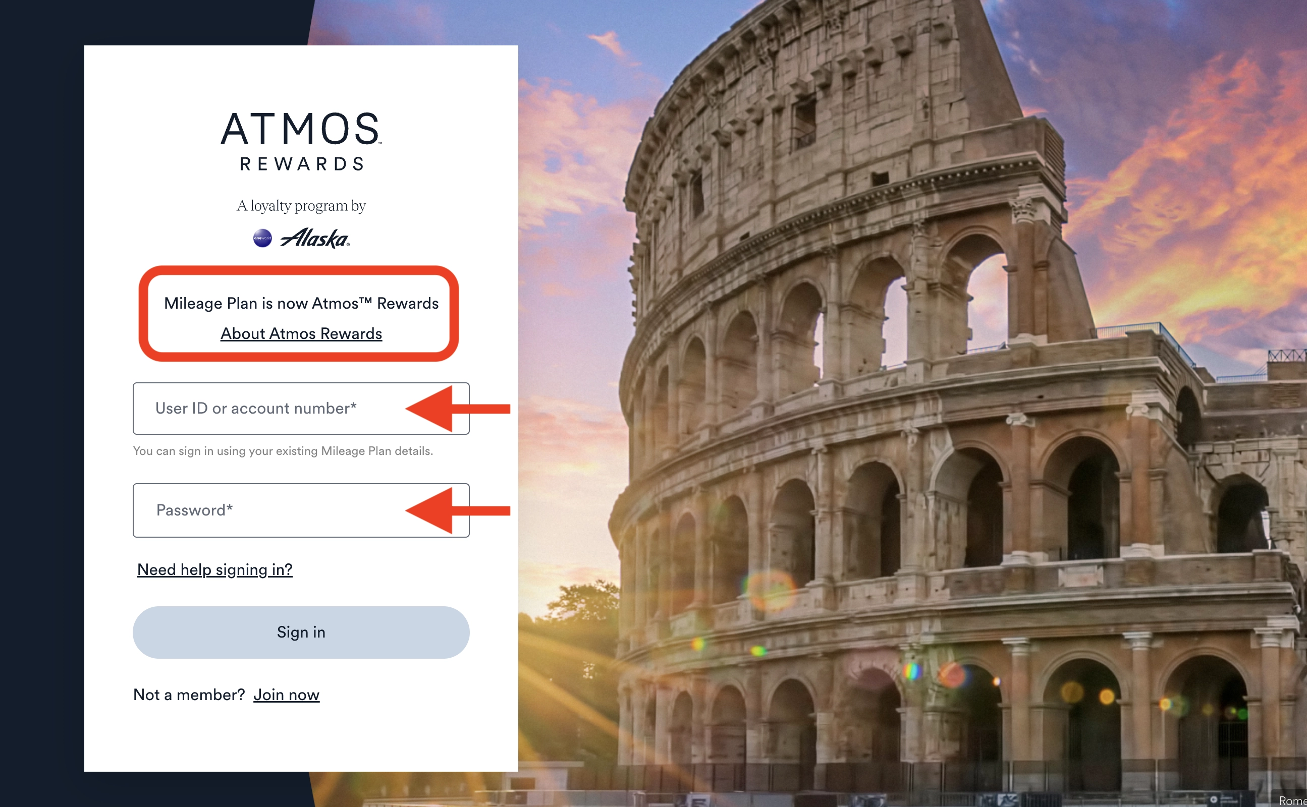 Logging into the new Atmos Rewards website