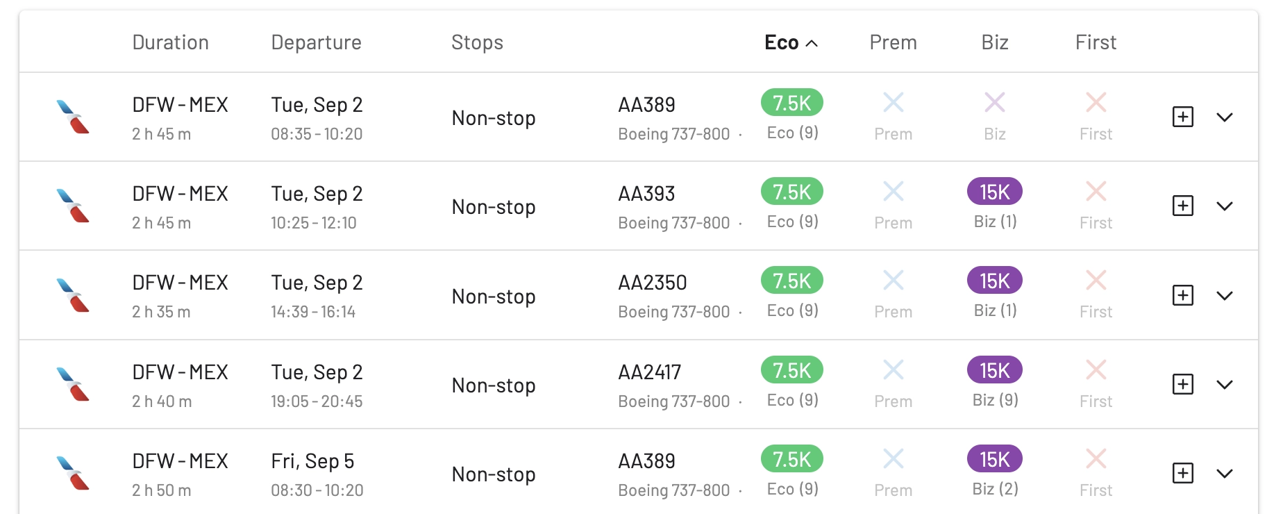Dallas to Mexico City in Economy Class for 7,500 Atmos Rewards points.