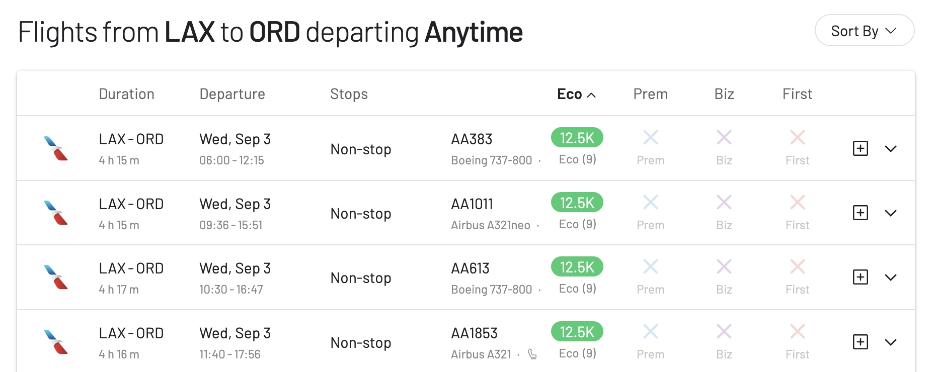 Los Angeles to Chicago for 12,500 Atmos Rewards points.