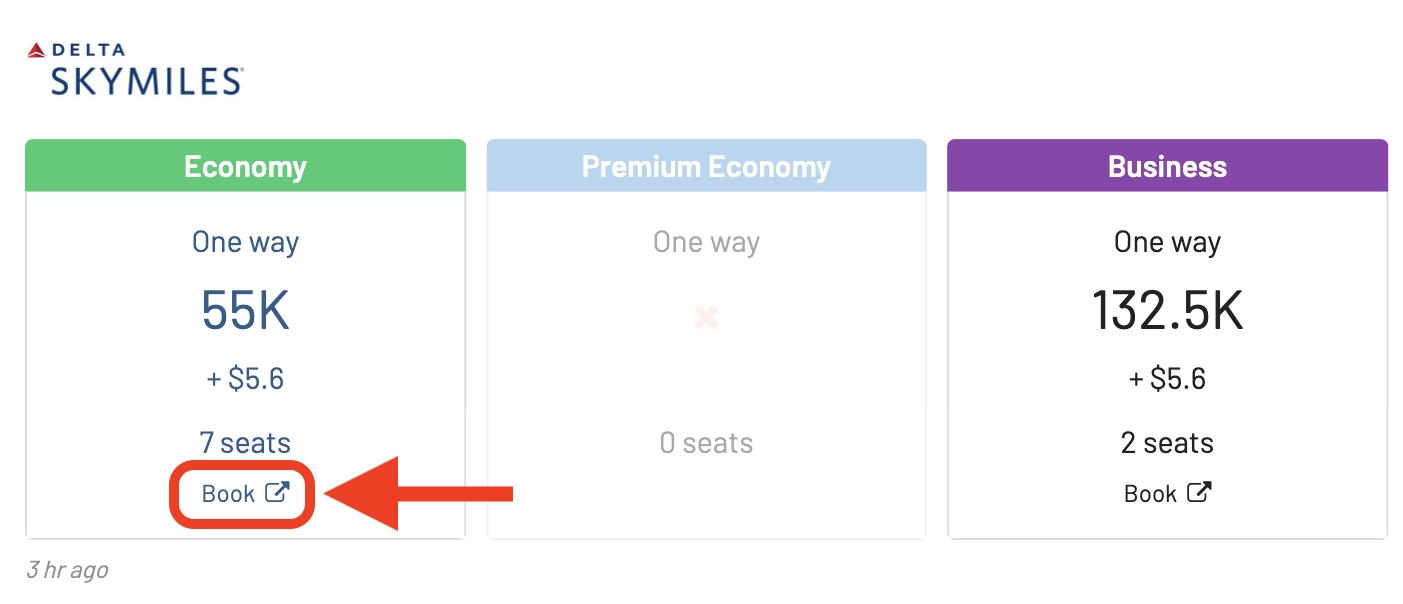 Go to Delta's website to book SkyMiles award flights.