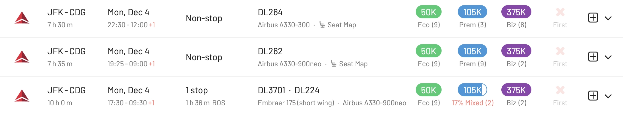 New York to Paris Award Flights with Delta Sky Miles.