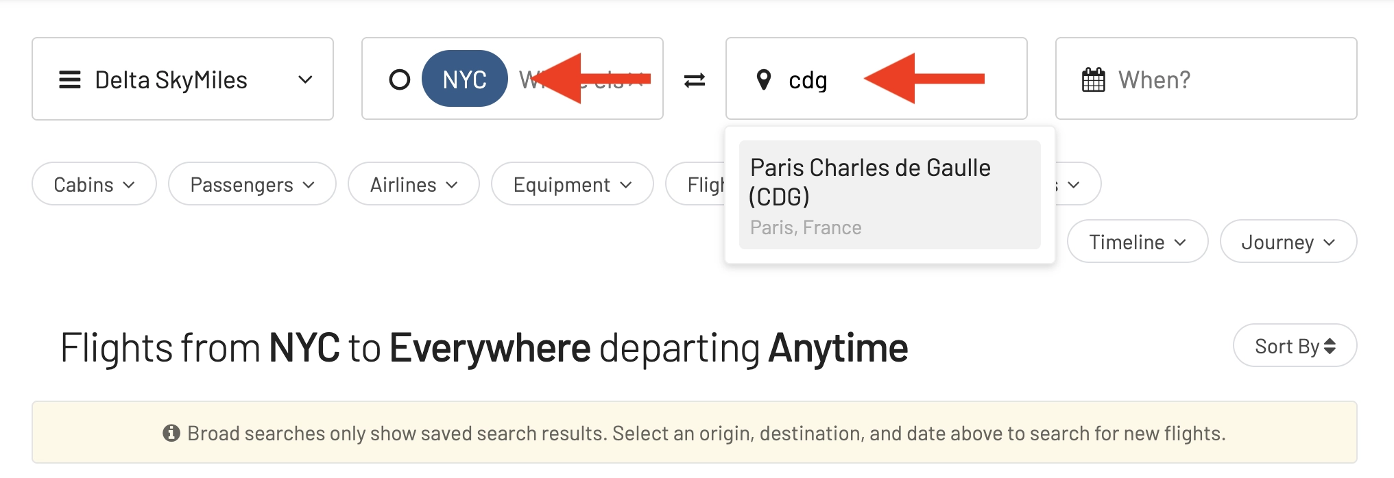 SkyMiles awards from New York to Paris using AwardFares.