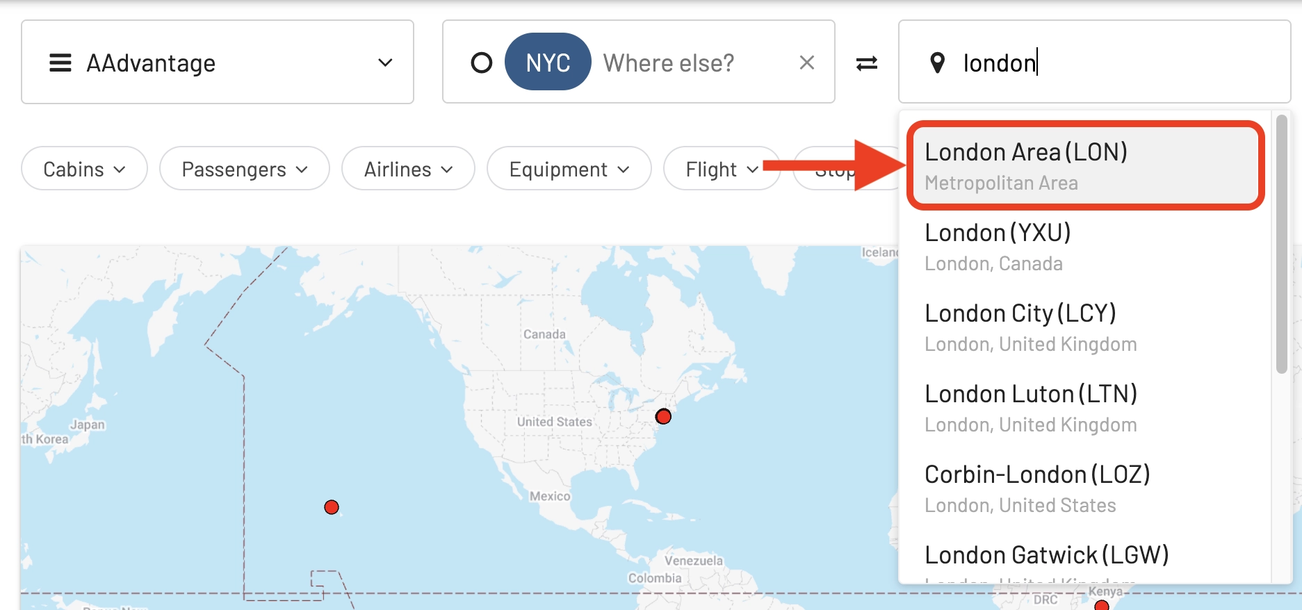NYC to LON in AwardFares.