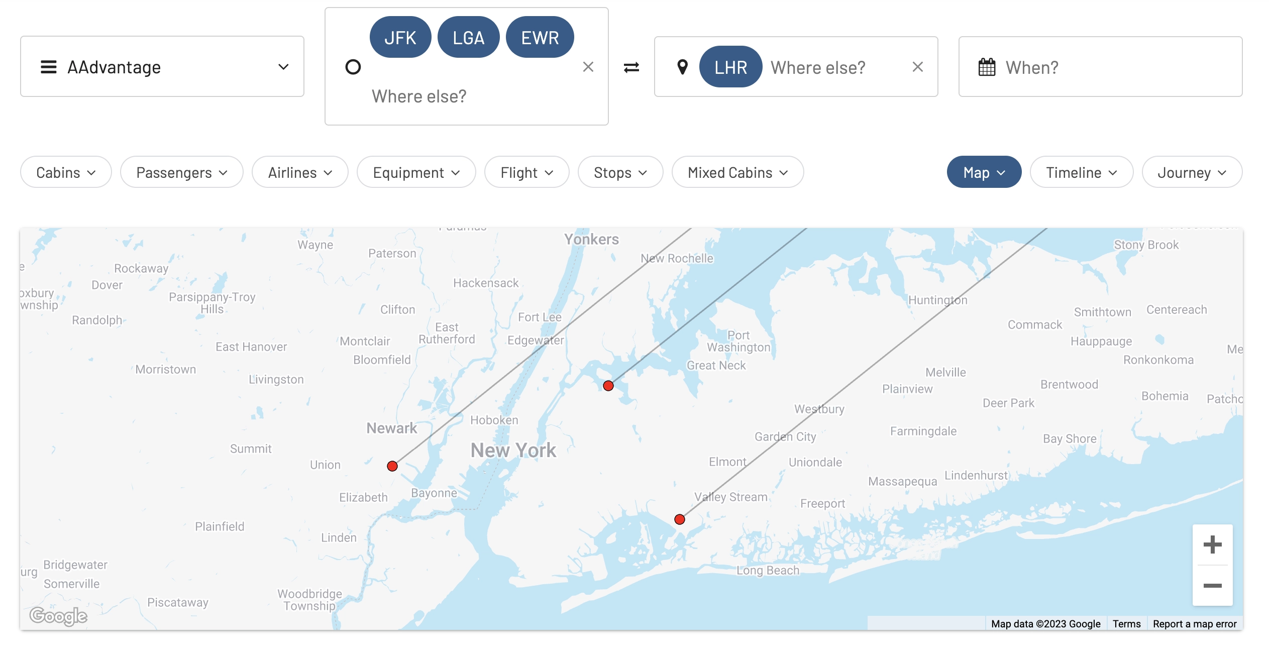 NYC to LHR in AwardFares.