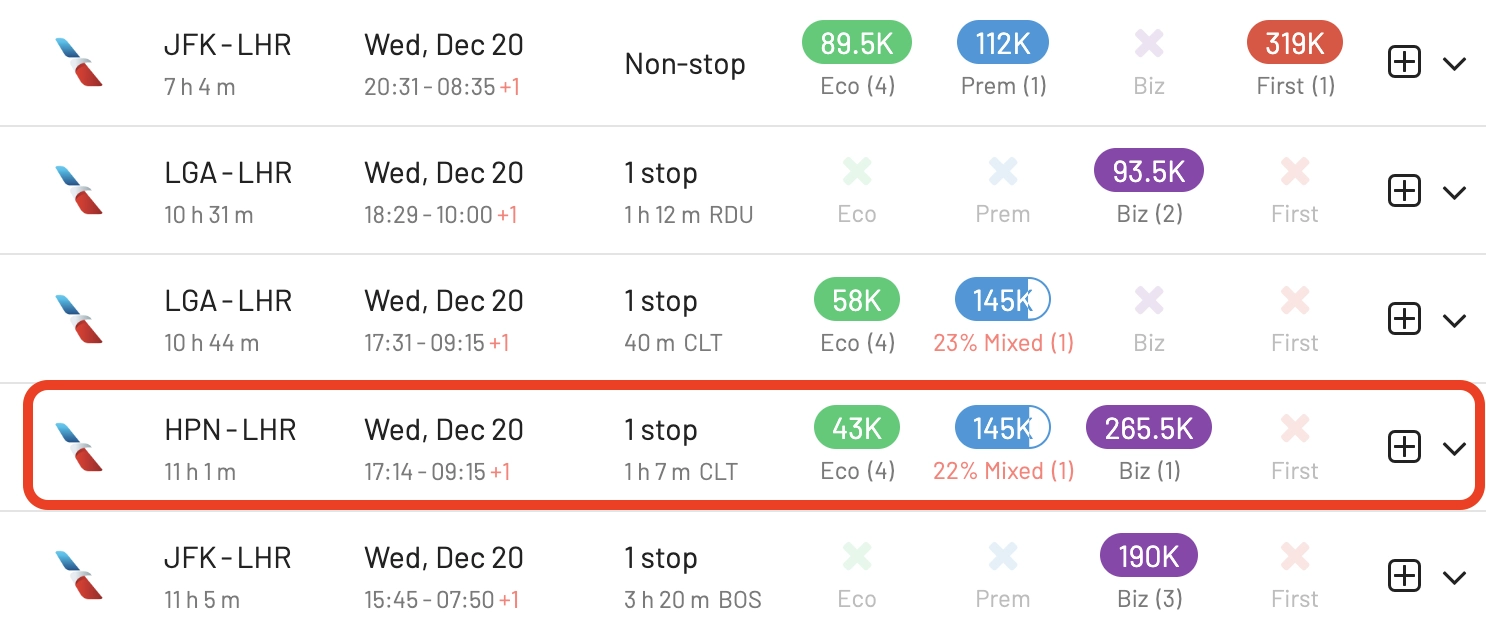 NYC to LON in AwardFares.