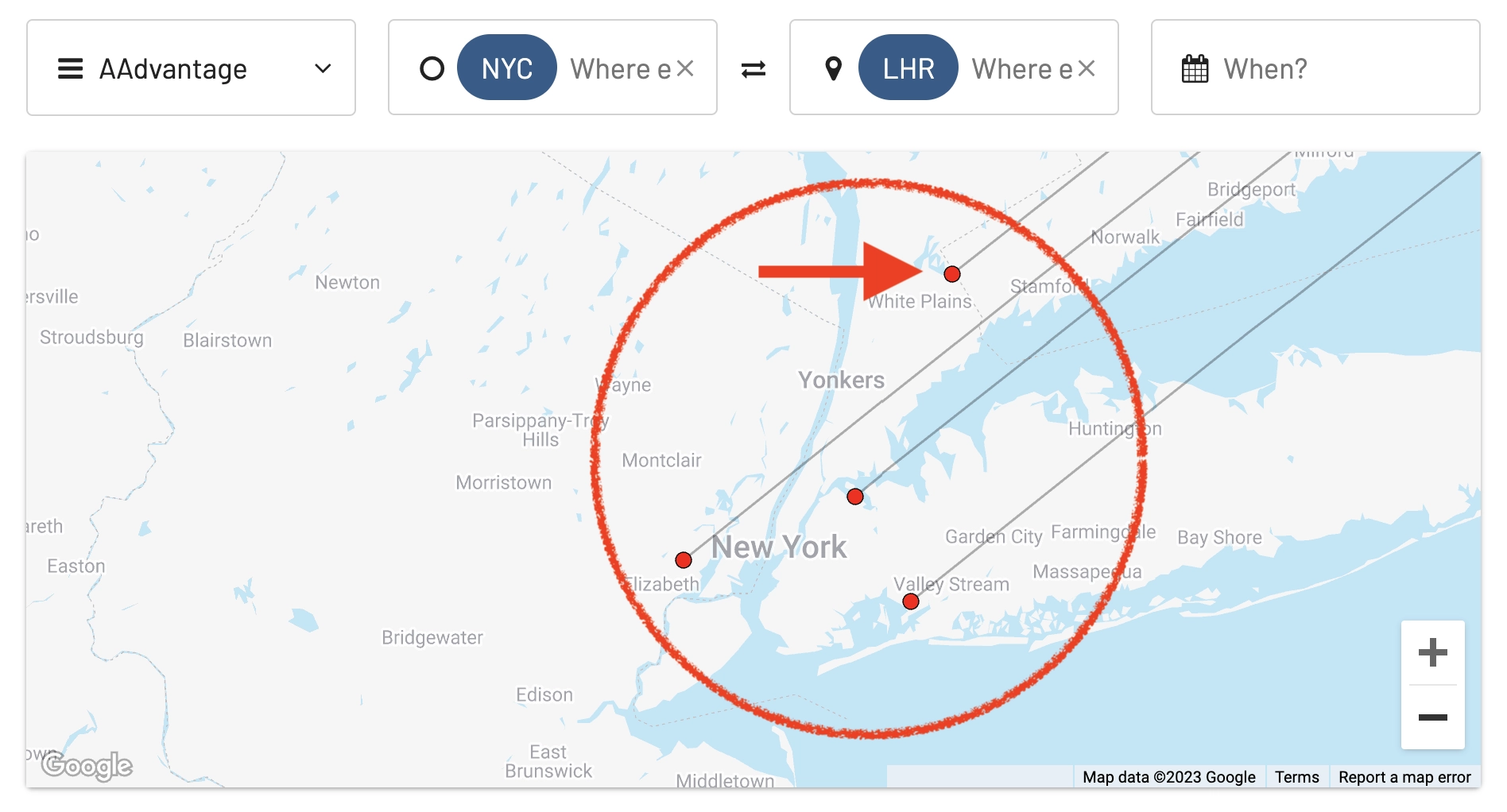 NYC to LHR in AwardFares.