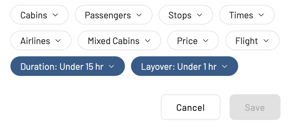 Filter award flight alerts by flight departure and arrival times.