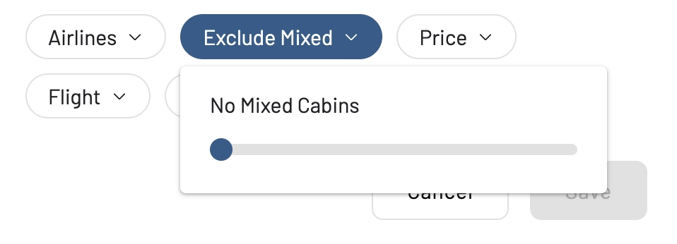 Filter seat availability alerts by mixed cabin classes.