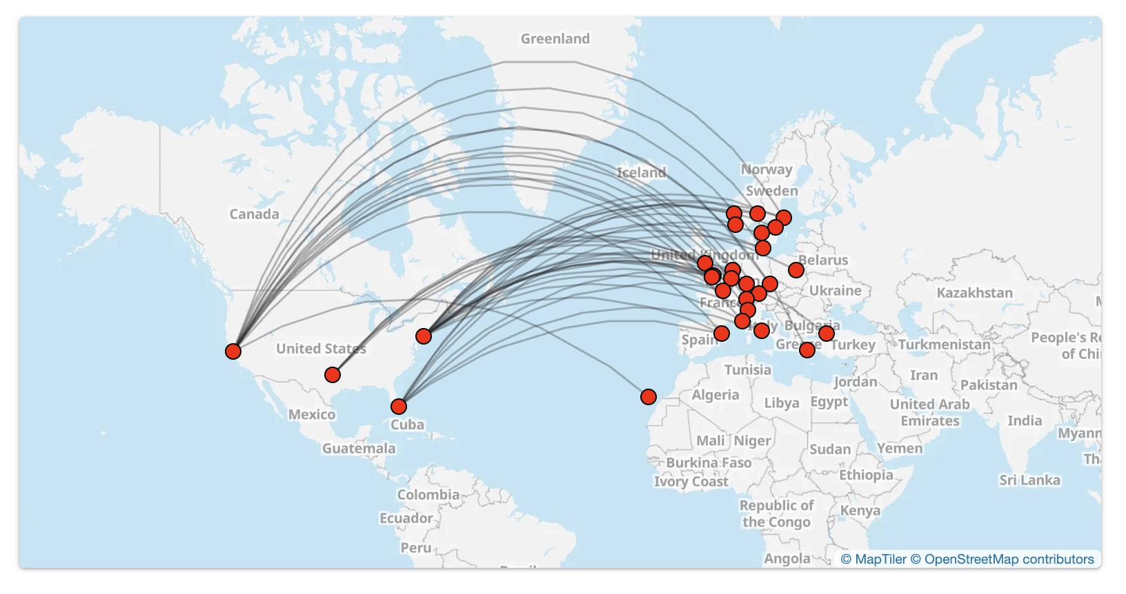 AwardFares Flex Alert interface showing a broad, map-based award search from North America to Europe.