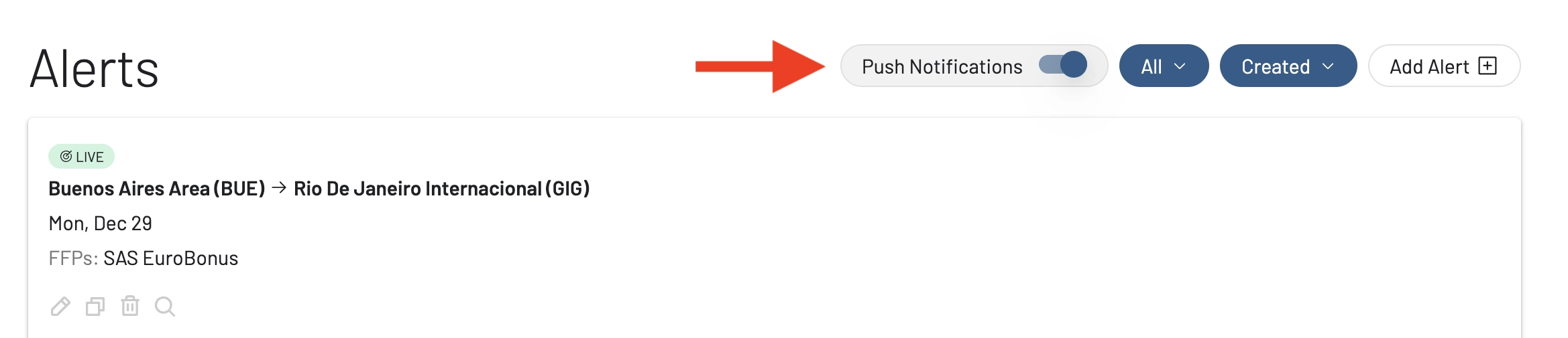 Turn on push notifications for AwardFares seat availability alerts.