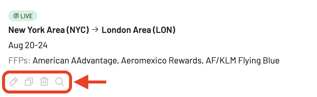 Edit, copy, or delete your alert in AwardFares.