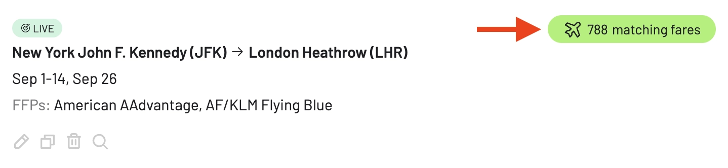 Matching fares in your award availability alerts.