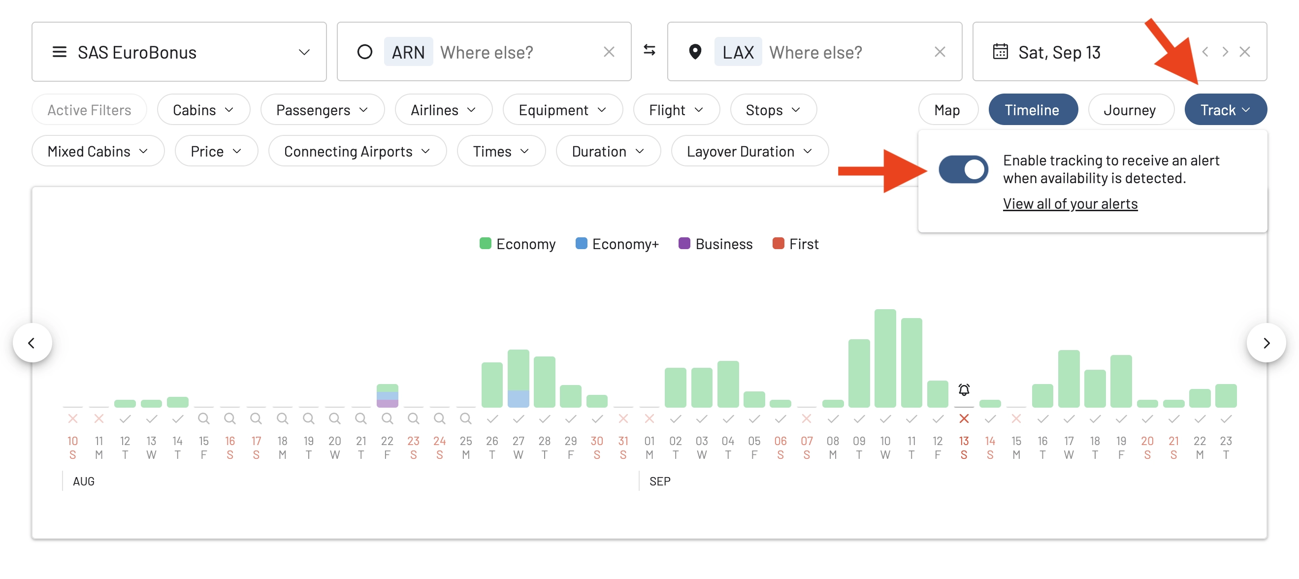 Configure a Live Alert from a search in AwardFares.