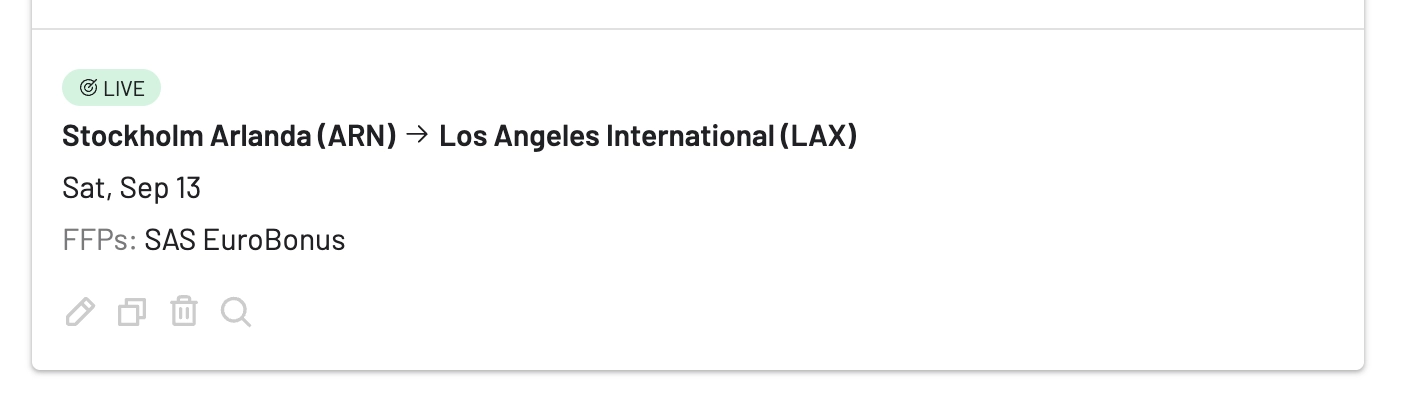 Configure a Live Alert from a search in AwardFares.