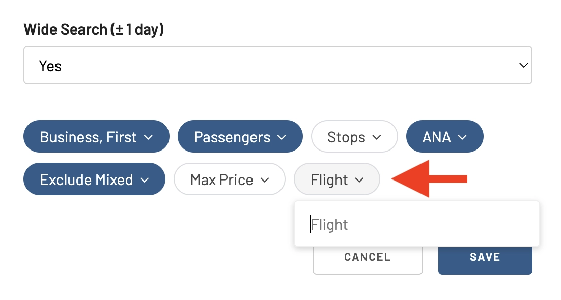 Set up an alert based on Flight Number in AwardFares.