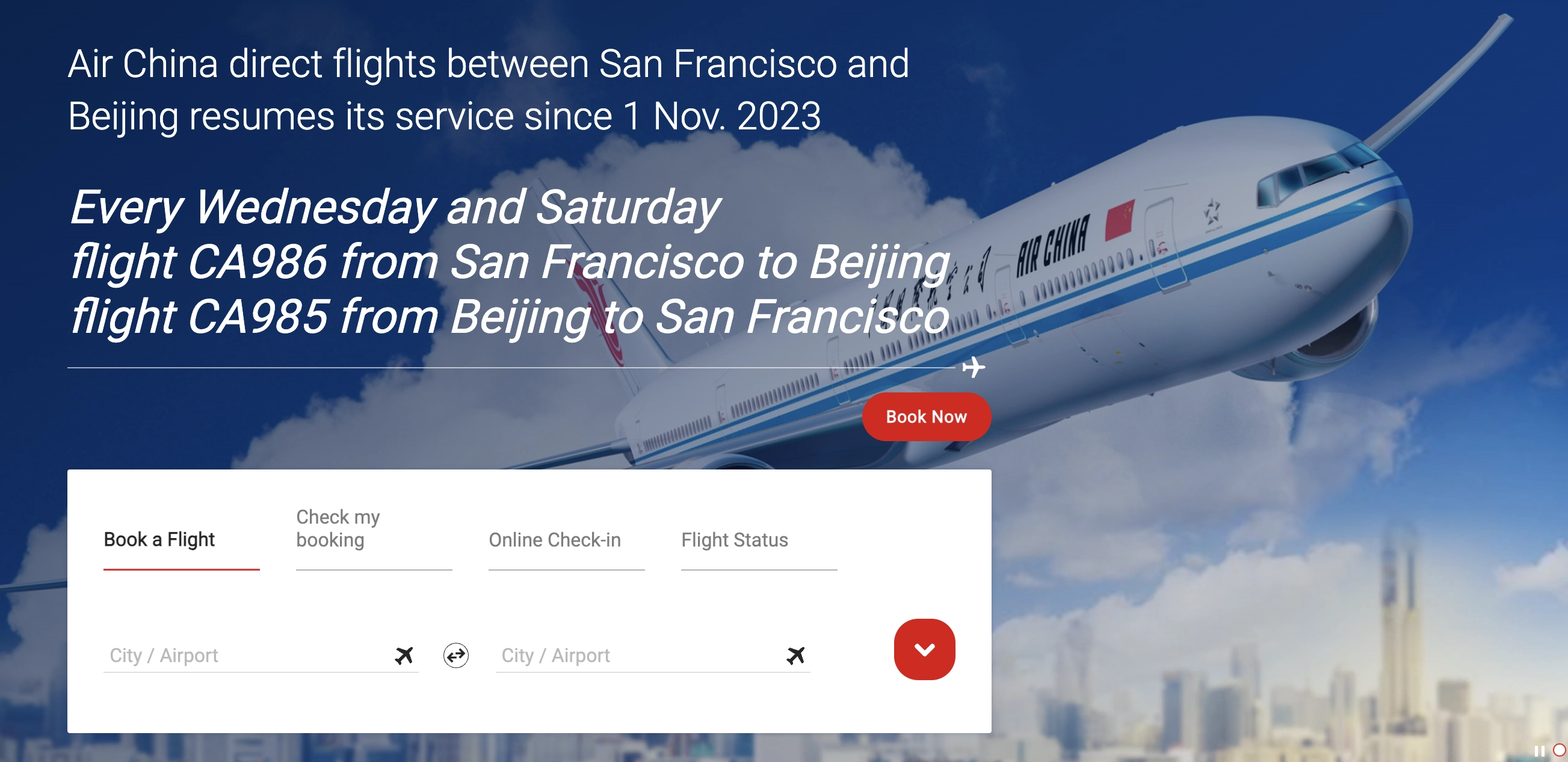 Air China San Francisco to Beijing.