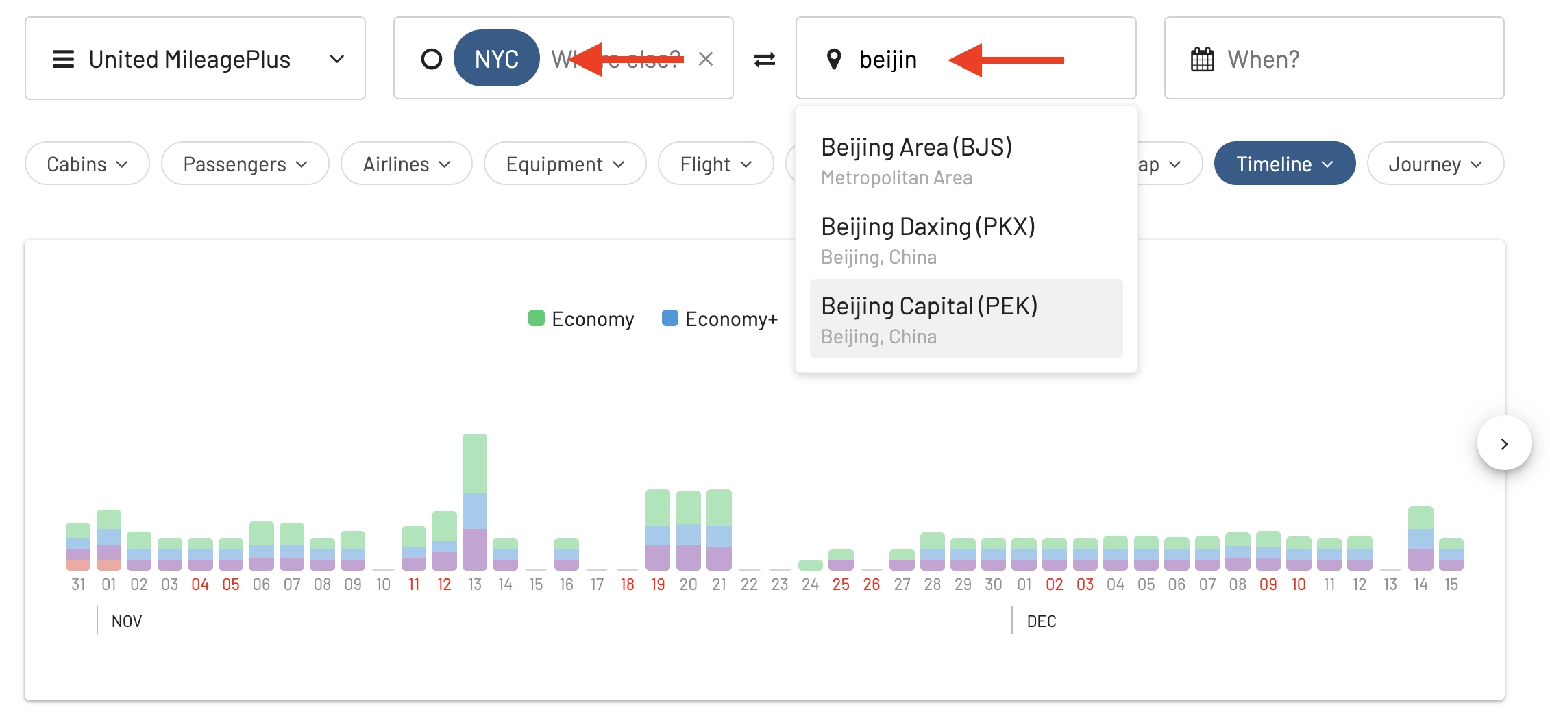 Find award flights between the United States and China using AwardFares.