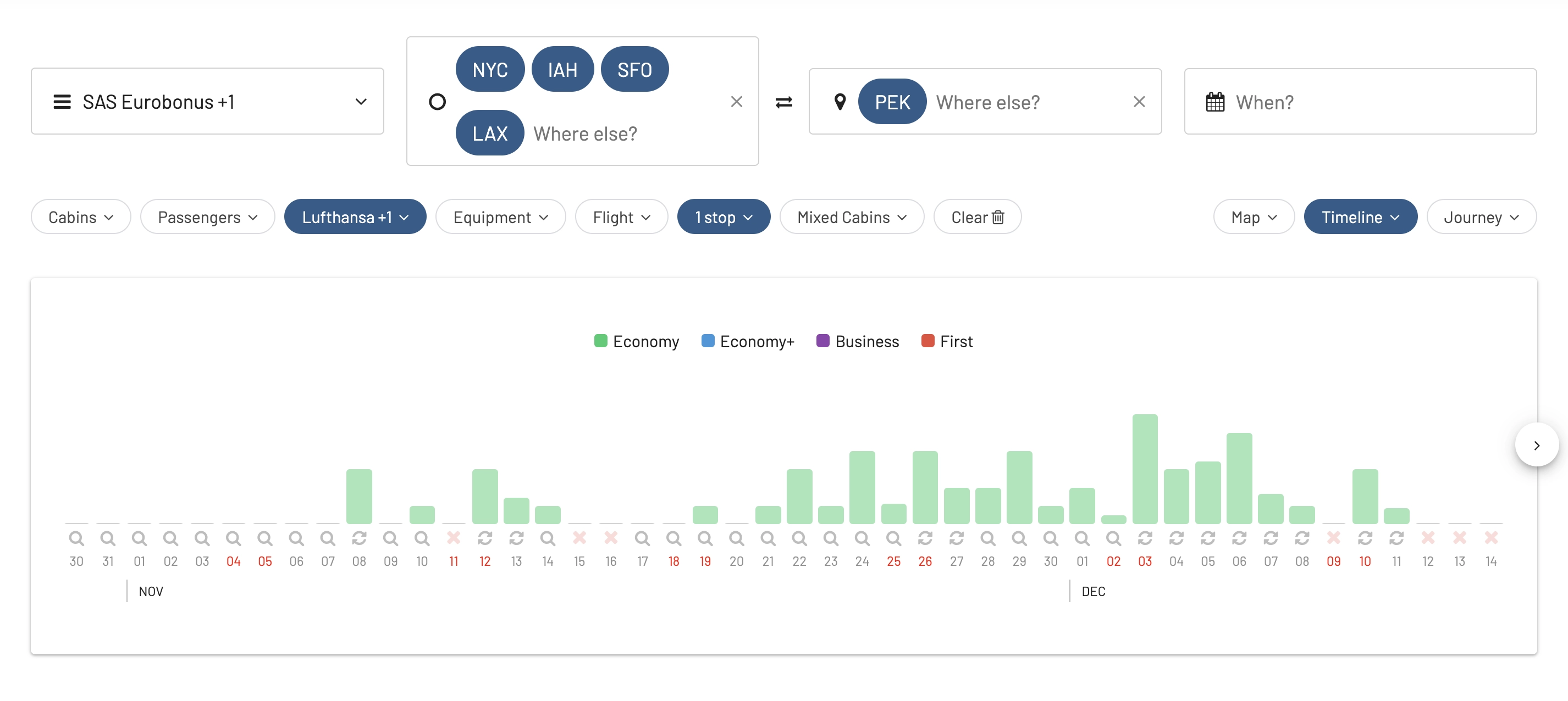 Award flights from the United States to China with Lufthansa or SWISS (AwardFares).
